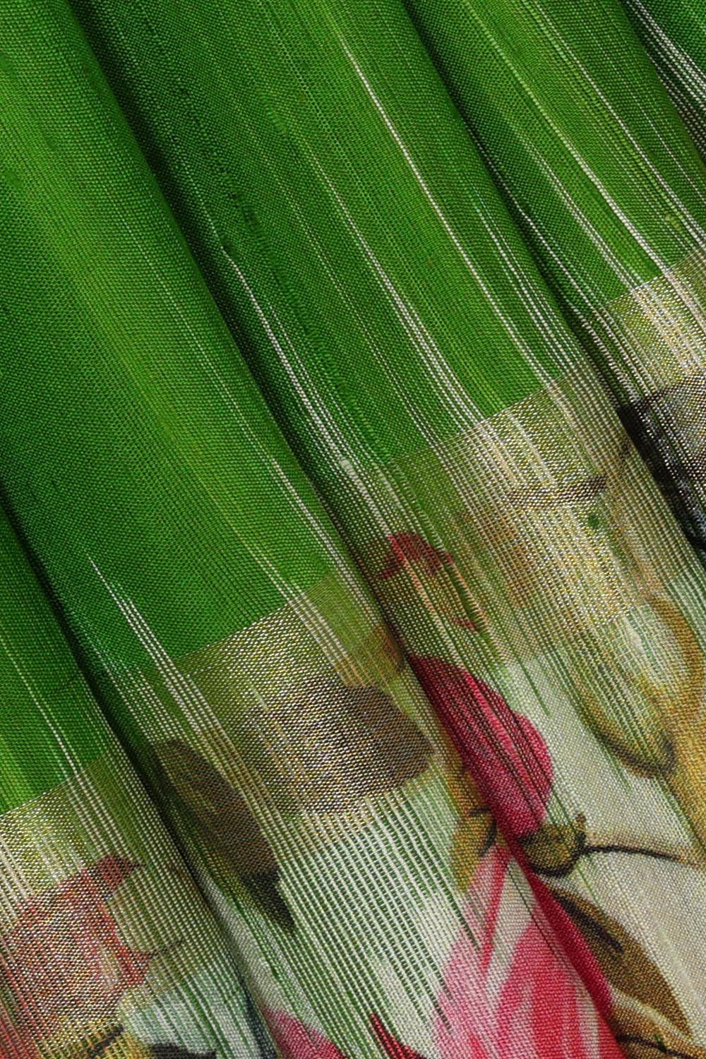 Image of Jute Silk Leaf Green Saree